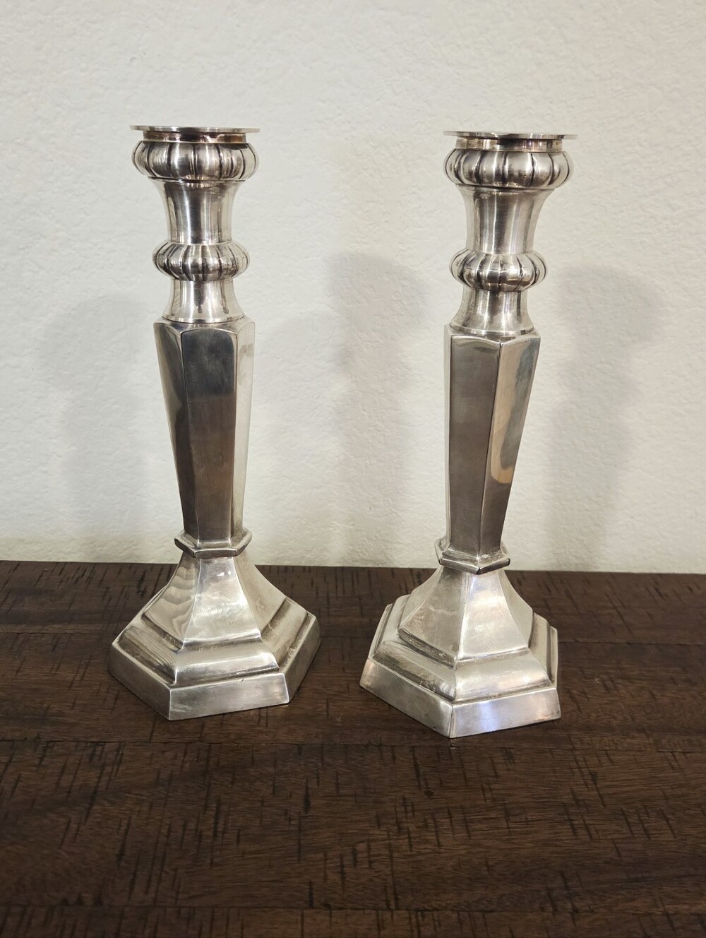 2 Pottery Barn Silver Plated Med Taper Maxfield Hotel Home Decor Candle Holder